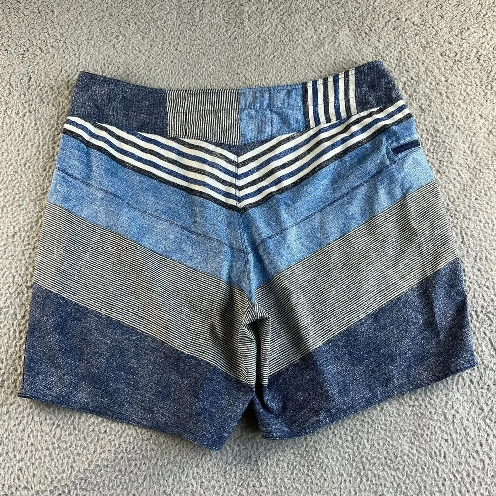NEW Patagonia Board Shorts Mens Blue 38 Striped Swim Trunks Hybrid Outdoor Beach